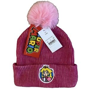 Nintendo Super Mario Princess Peach Pom Beanie Girl Pink One Size OSFM